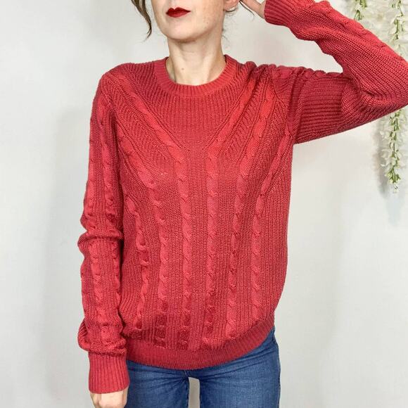 LAUREN RALPH LAUREN black label chunky cable knit sweater pink academia 2554 - Picture 6 of 13